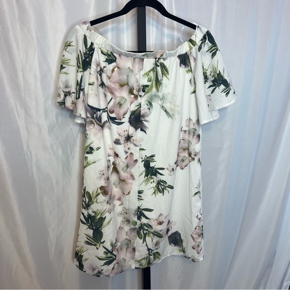 Lulus Dream of You Ivory Floral Print Off the Shoulder Shift Dress, size Small - Picture 2 of 8